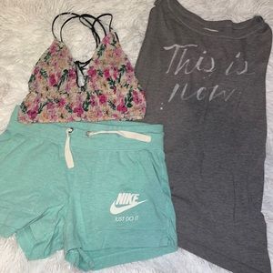 Nike Women's Gray and Mint Sleepwear Set